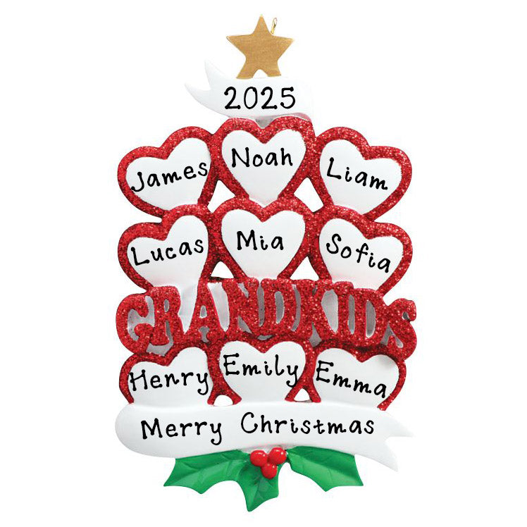 Grandkid Hearts Personalized Ornament (Family of 9)