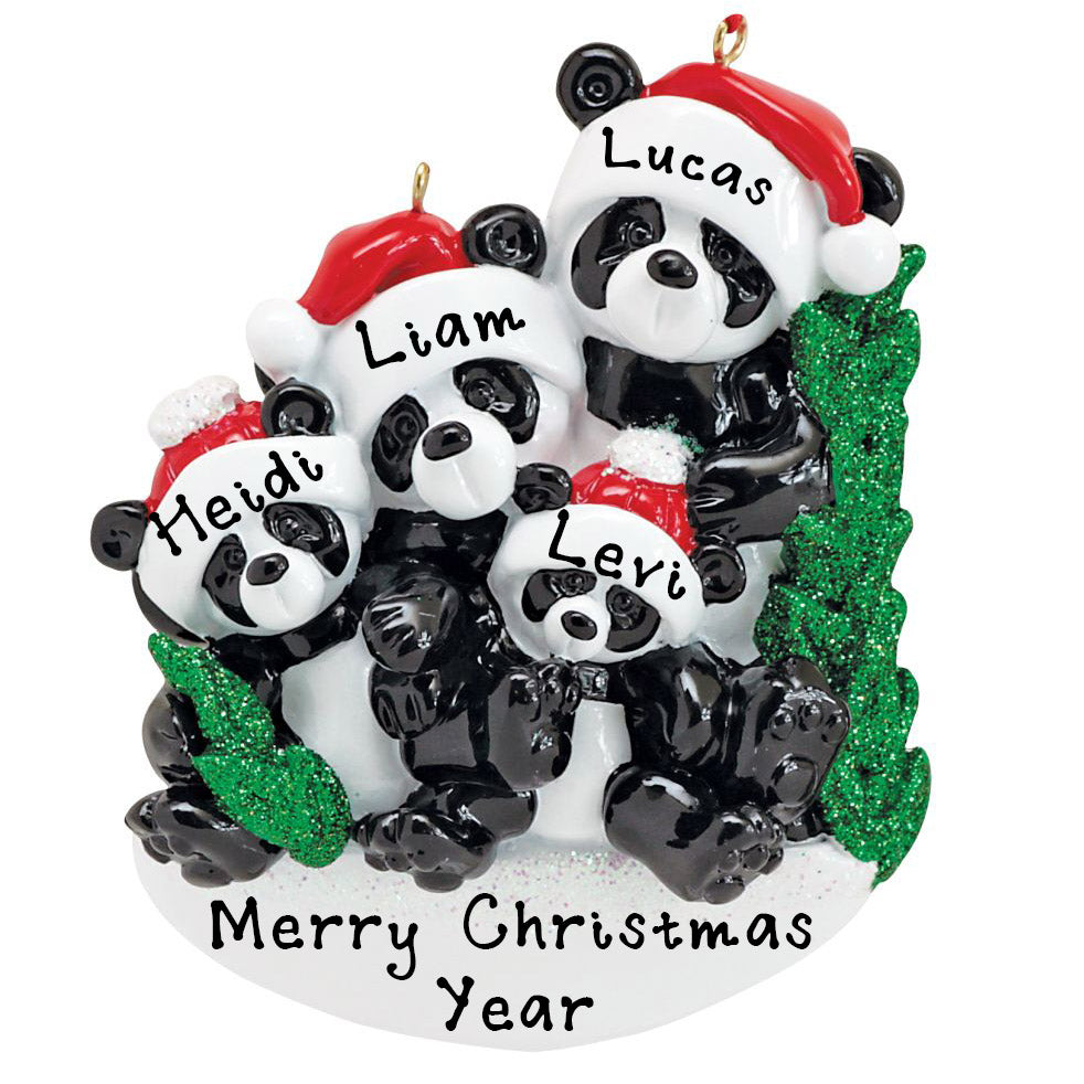 Bamboo Panda Family Personalized Ornament (Family of 4)
