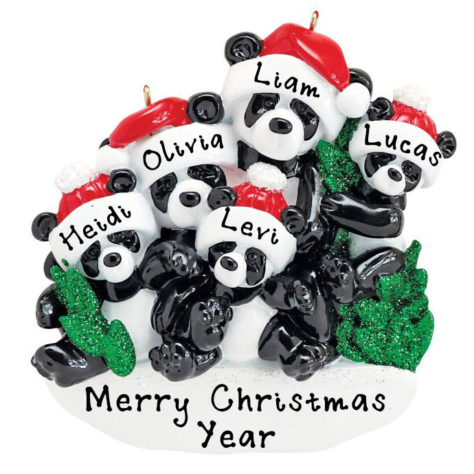 Bamboo Panda Family Personalized Ornament (Family of 5)