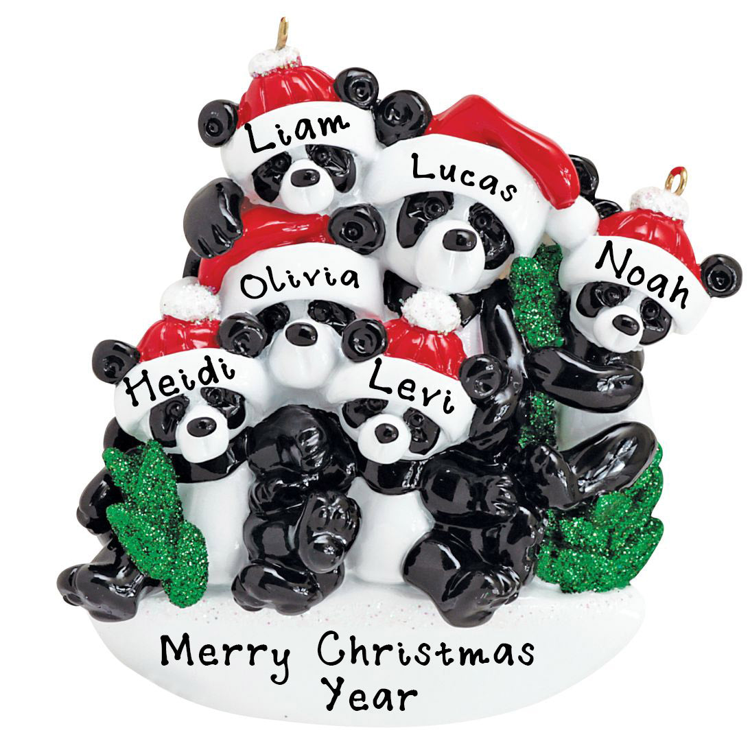 Bamboo Panda Family Personalized Ornament (Family of 6)