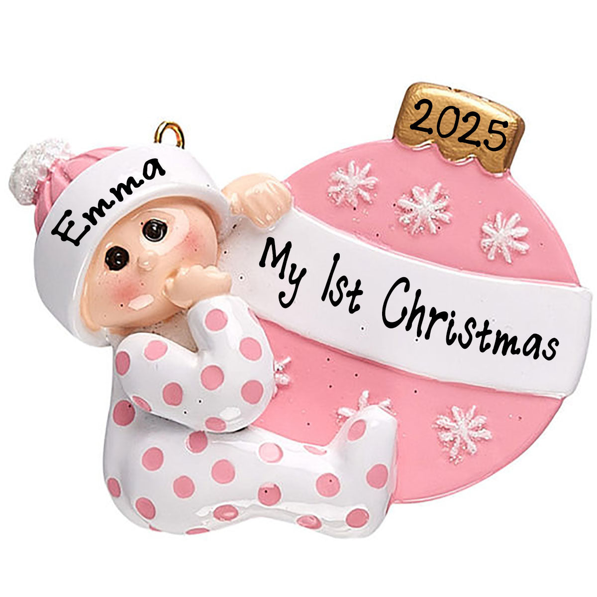 Baby's 1st Christmas Personalized Ornament (Pink Ball)