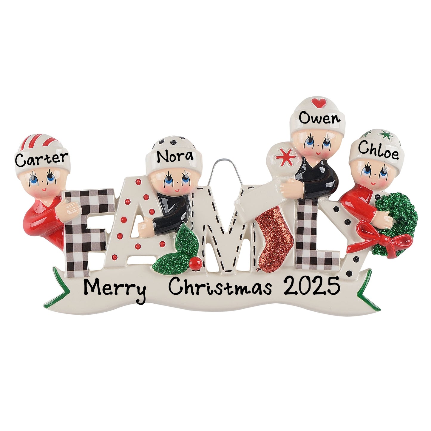 Personalized Pyjama Family Christmas Ornament (Family of 4)