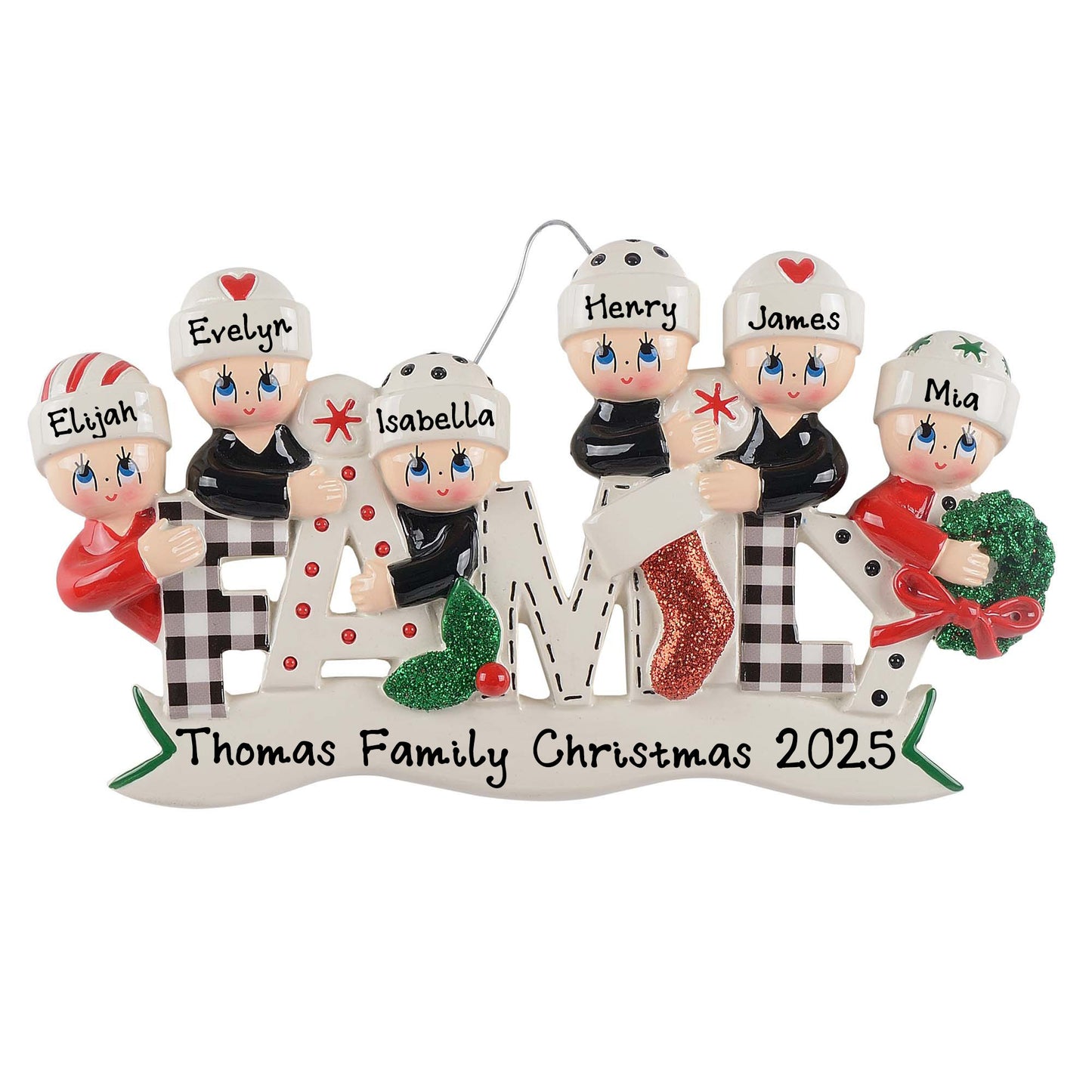 Personalized Pyjama Family Christmas Ornament (Family of 6)