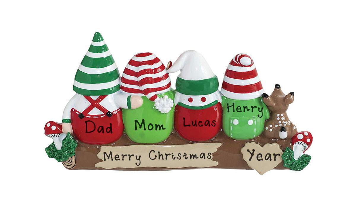 Idle Gnomes Family Personalized Ornament (Family of 4)