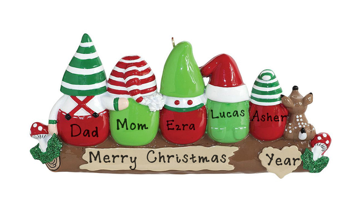 Idle Gnomes Family Personalized Ornament (Family of 5)