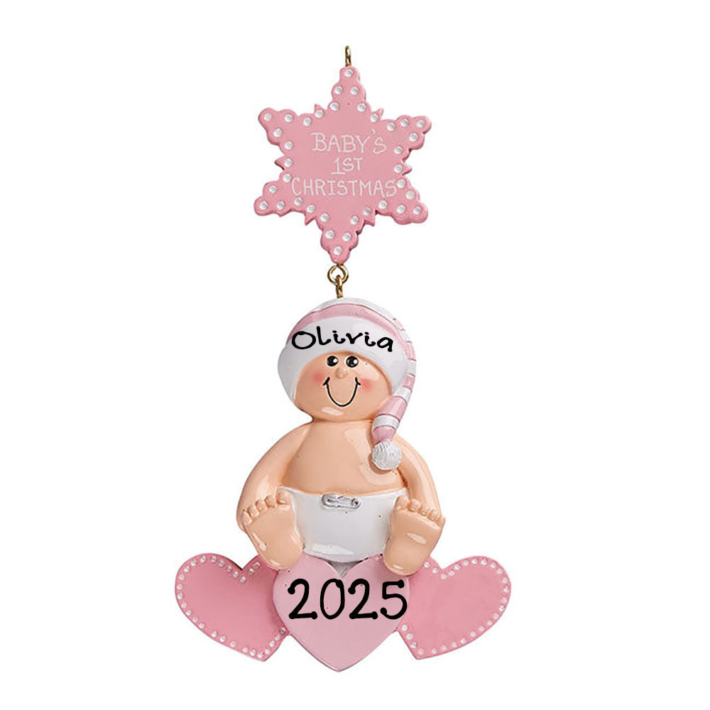 Baby's 1st Christmas Personalized Ornament (Pink Heart)