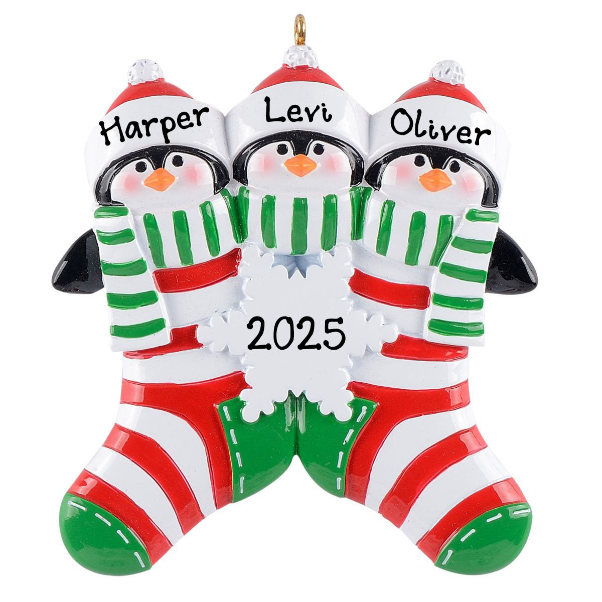 Personalized Penguin in Socks Family Ornament (Family of 3)