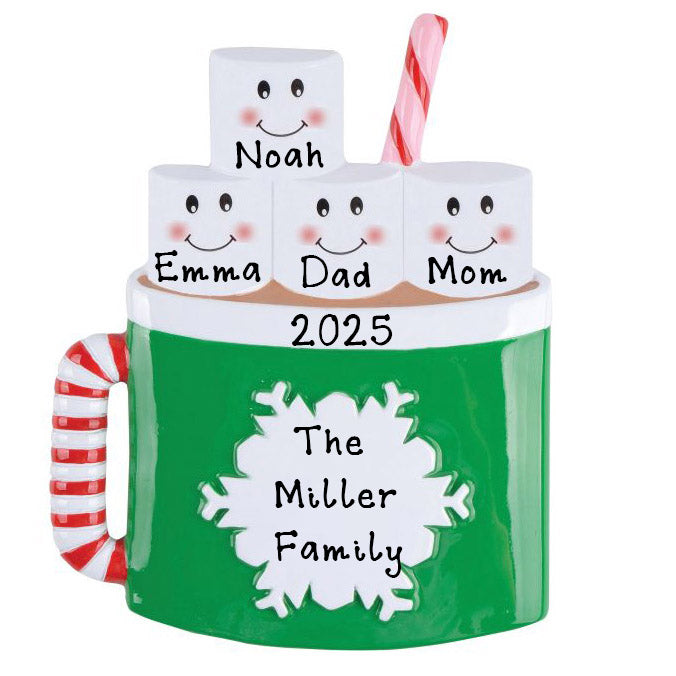 Marshmallow Mug Family Personalized Ornament (Family of 4)