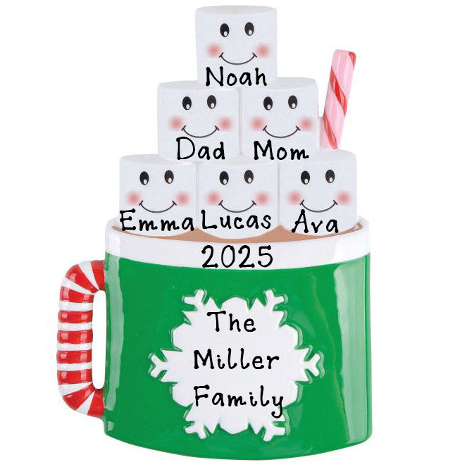 Marshmallow Mug Family Personalized Ornament (Family of 6)