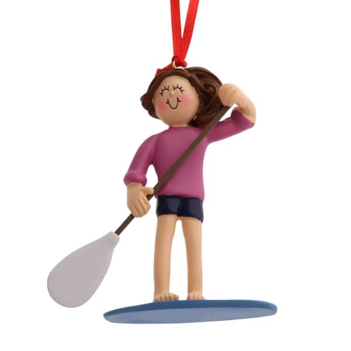 Personalized Paddele Boarding Ornaments (Brunette Hair Girl)