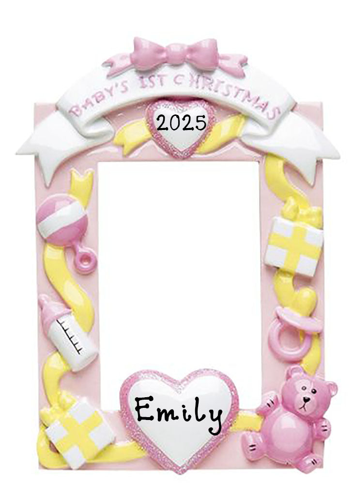 Baby's 1st Photo Frame Personalized Ornament (Pink)