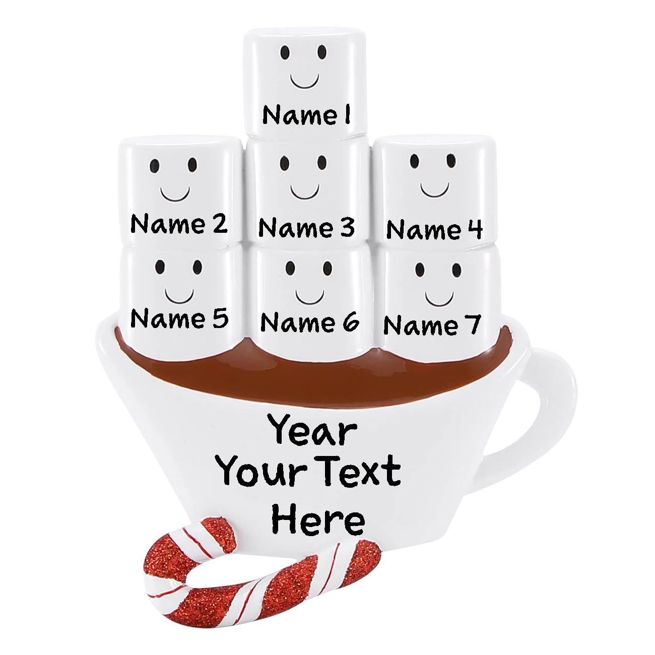 Personalized Marshmallow Hot Chocolate Family Christmas Tree Ornament Free Personalized (Family of 7)