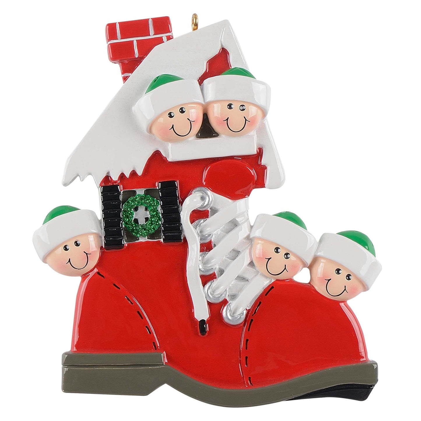 Personalized Santa Red Boot House Family Ornament (Family of 5)