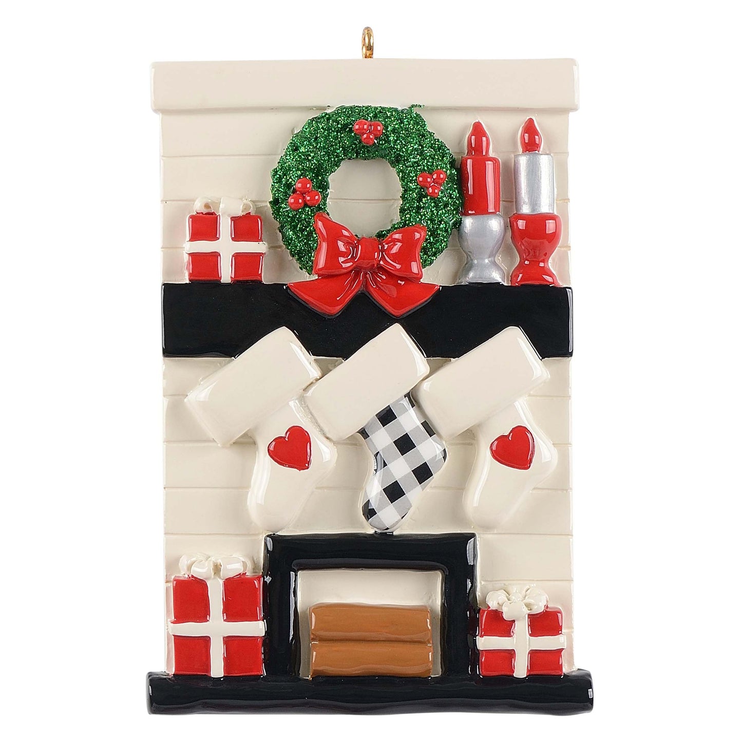 Personalized Gather Round Fireplace Mantle Ornament (Family of 3)