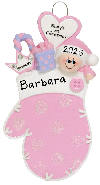 Baby Mitten (Pink) Personalized Ornament