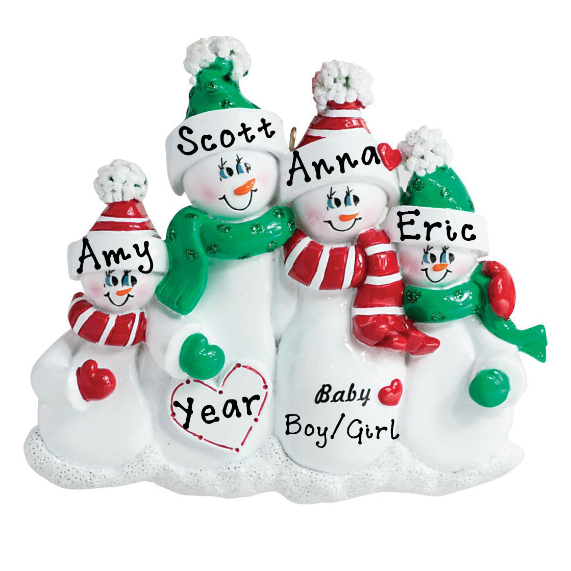 Expecting Snow Family Personalized Ornament (Family of 4)