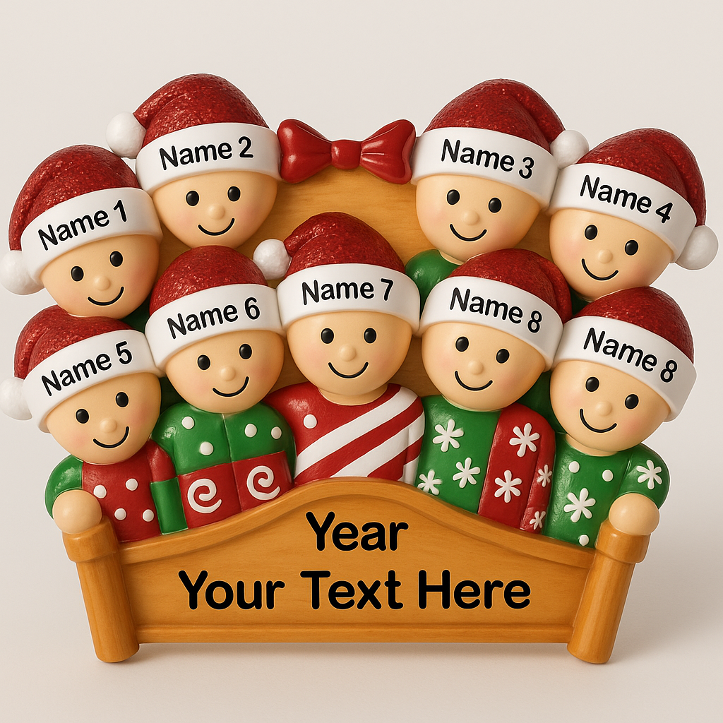 Christmas Morning Bed Family Personalized Ornament (Family of 9)