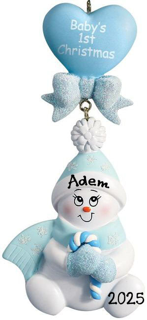 Candy Cane Baby Personalized Ornament (Blue)