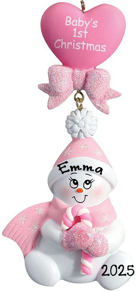 Candy Cane Baby Personalized Ornament (Pink)