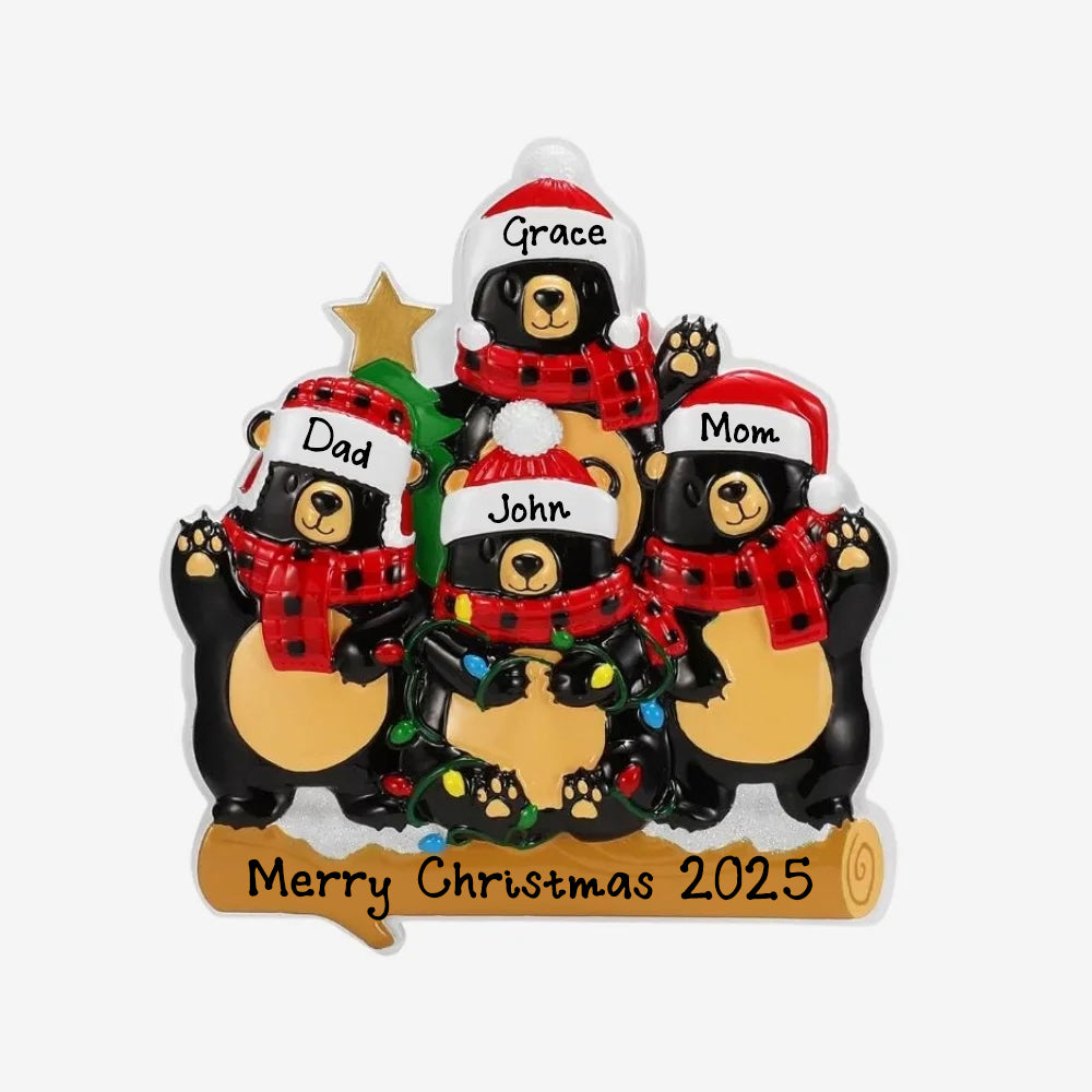 Personalized Bears with Scarf & Santa Hat Christmas Ornament (Family of 4)