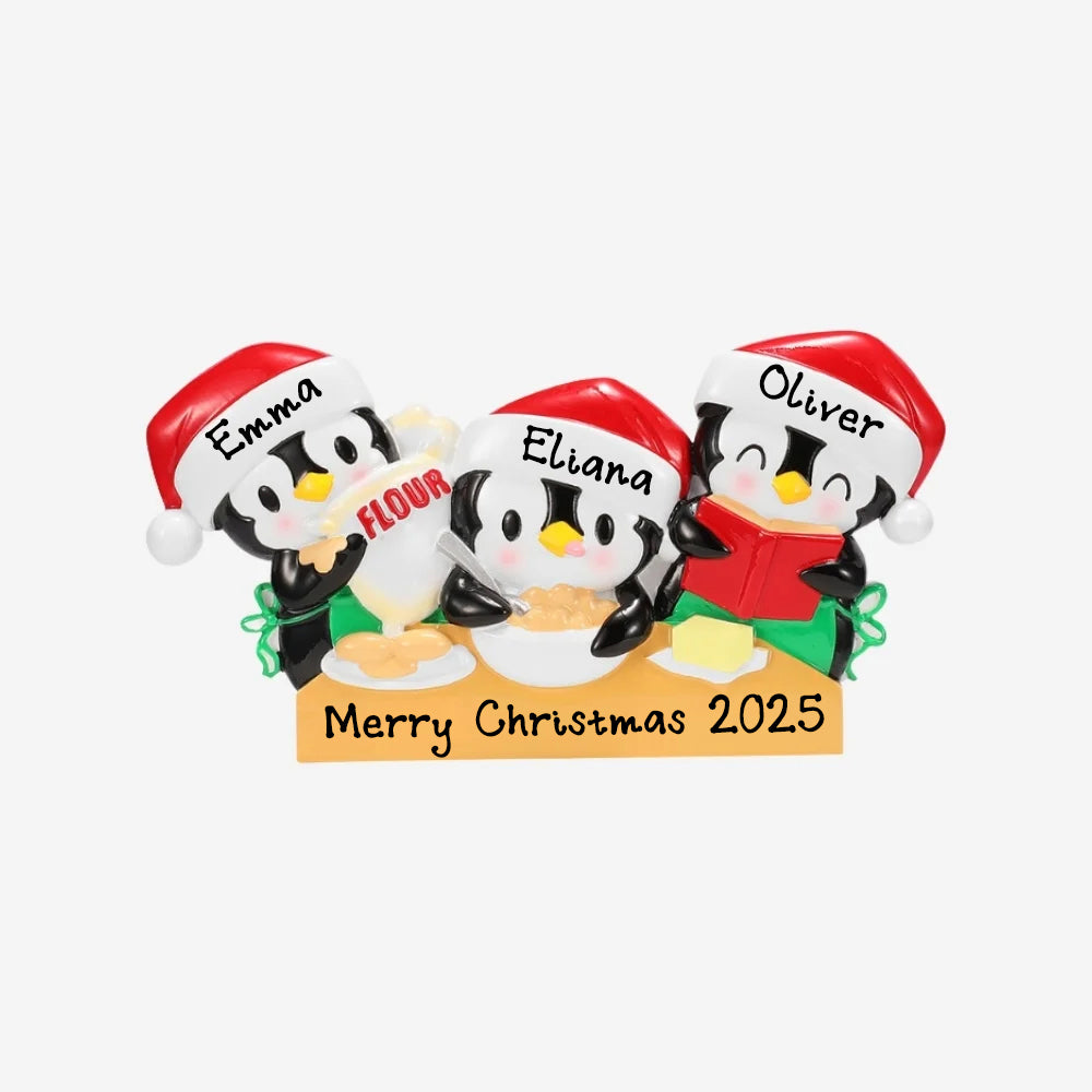 Personalized Penguin Baking Christmas Ornament (Family of 3)