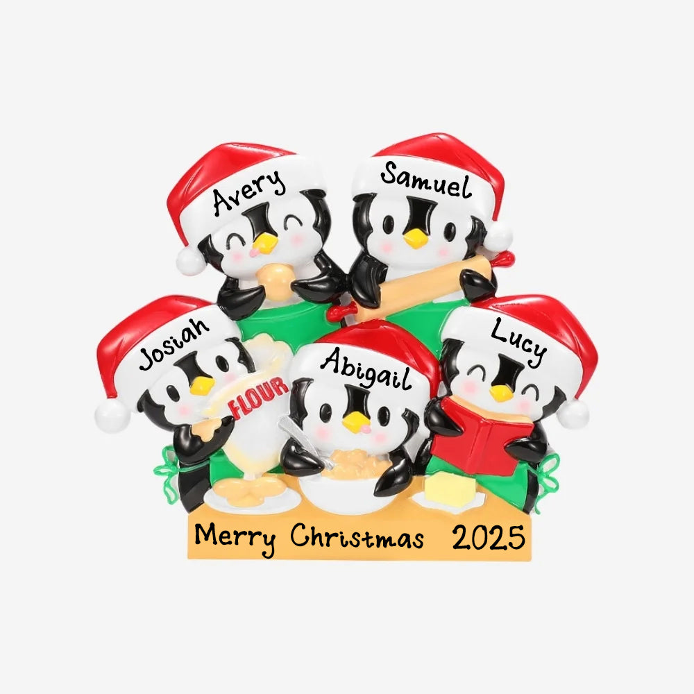 Personalized Penguin Baking Christmas Ornament (Family of 5)