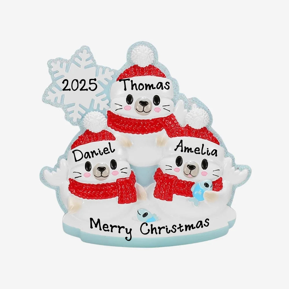 Personalized Arctic Seal Christmas Ornament (Family of 3)