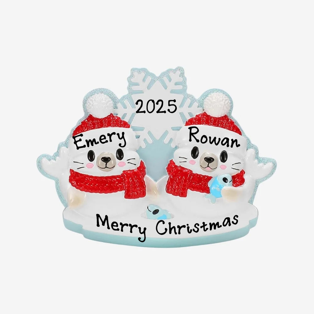 Personalized Arctic Seal Christmas Ornament (Family of 2)