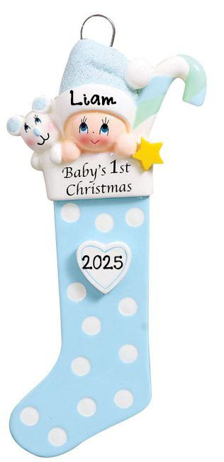 Baby Long Stocking Personalized Ornament (Blue)