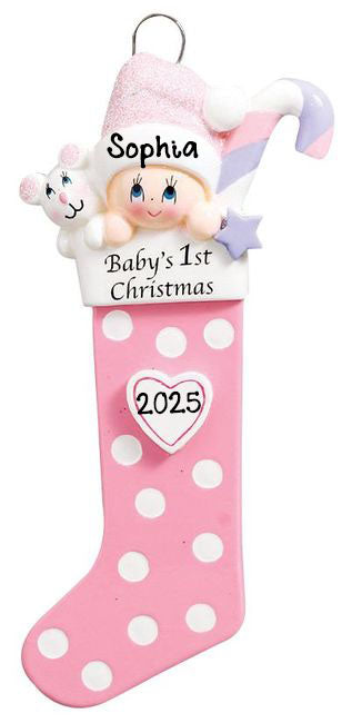Baby Long Stocking Personalized Ornament (Pink)