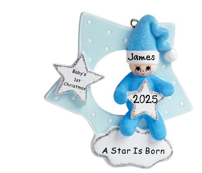 A Star is Born Personalized Baby Ornament (Blue)