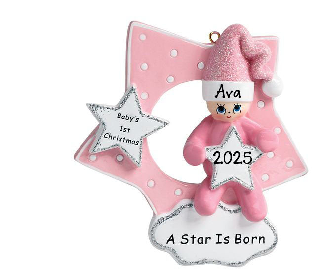 A Star is Born Personalized Baby Ornament (Pink)