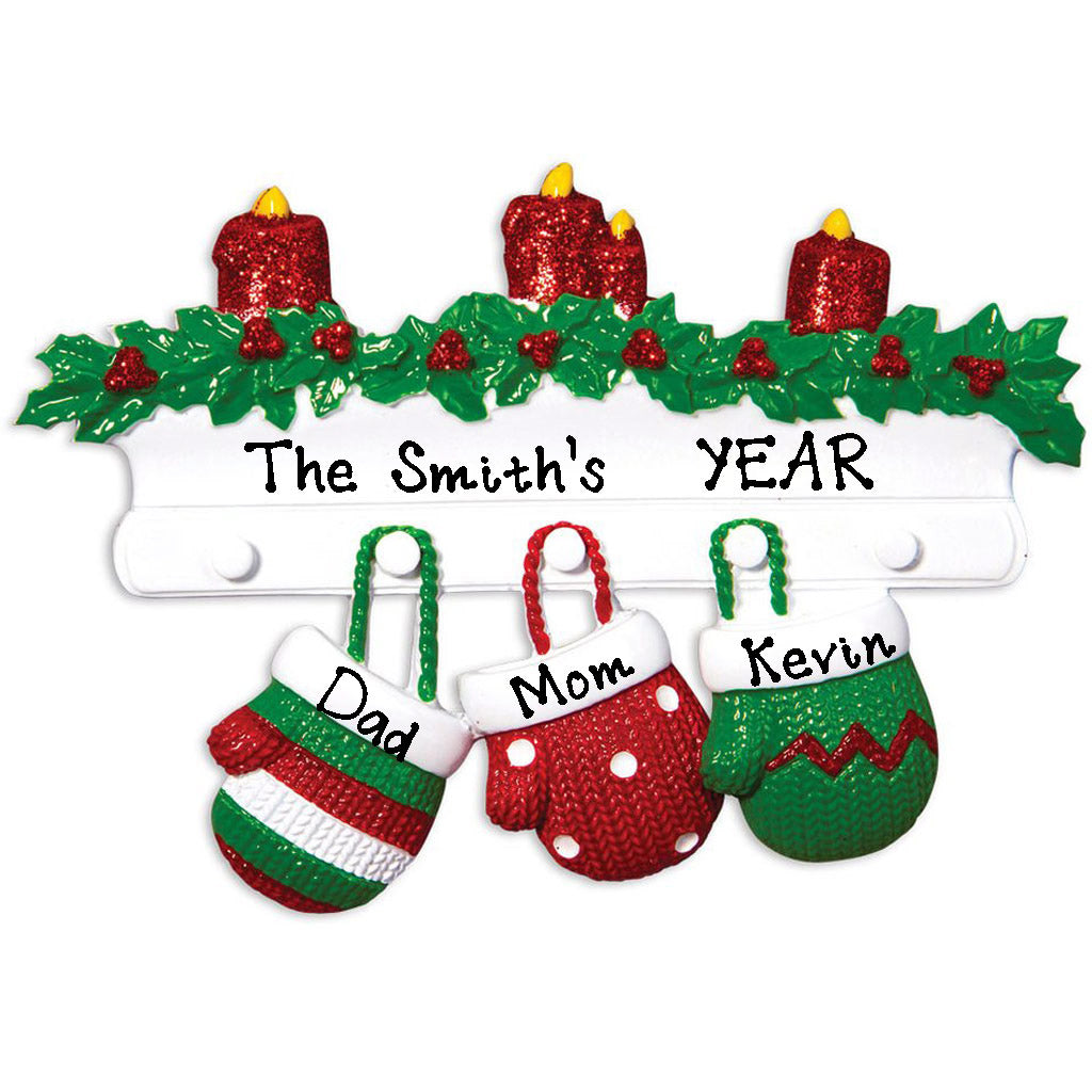 Red Green Mitten Family Personalized Ornament (Family of 3)