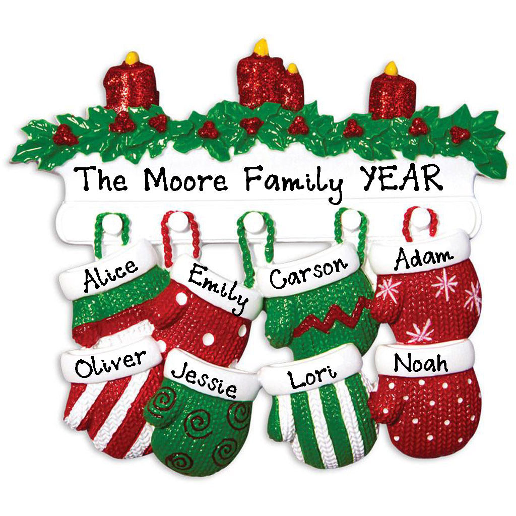 Red Green Mitten Family Ornament (Family 8)