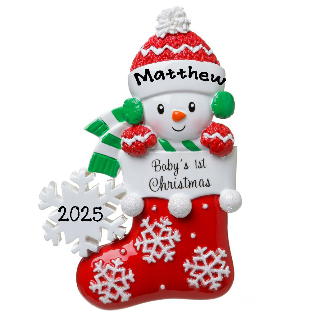 Baby in Stocking Personalized Ornament (Red)