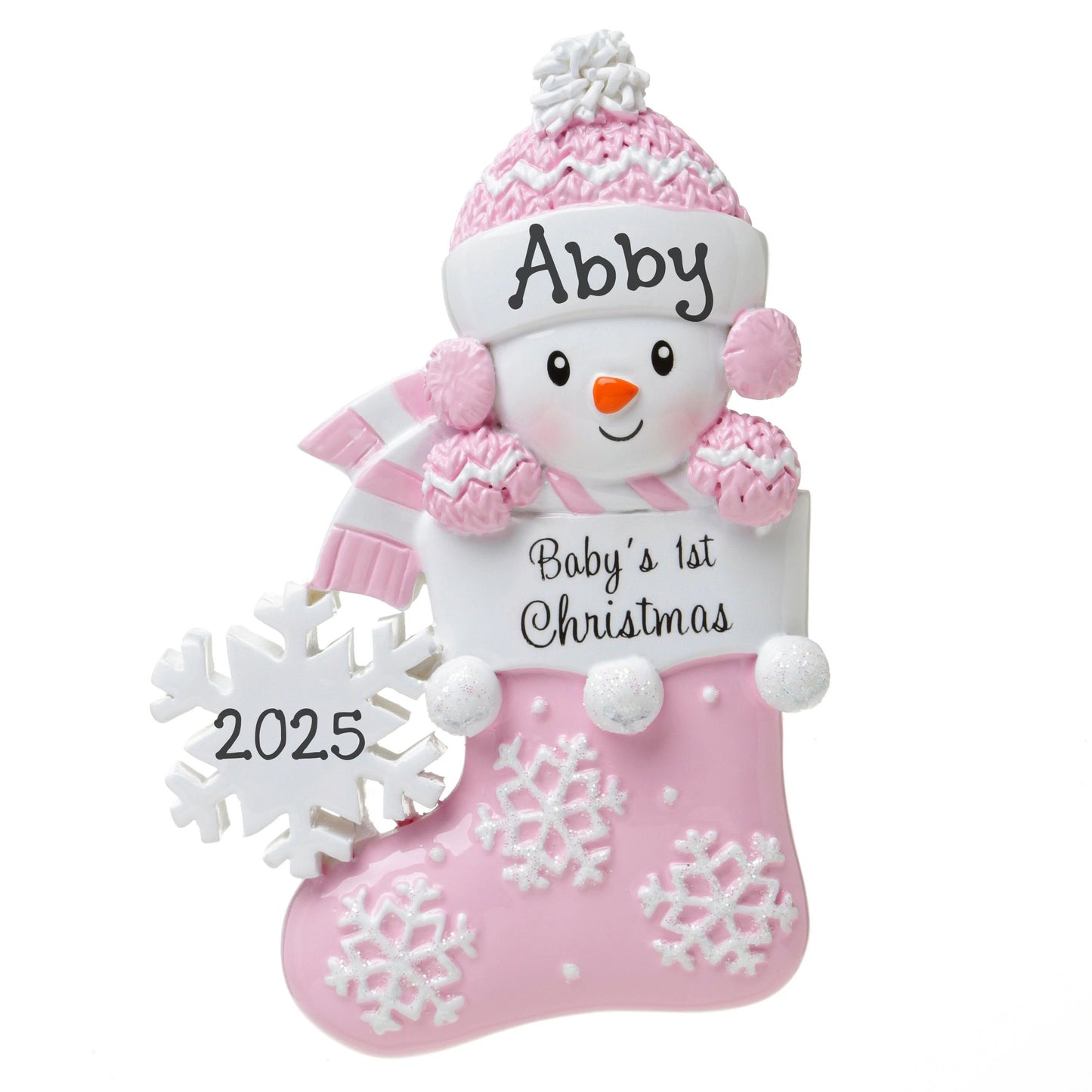 Baby in Stocking Personalized Ornament (Pink)
