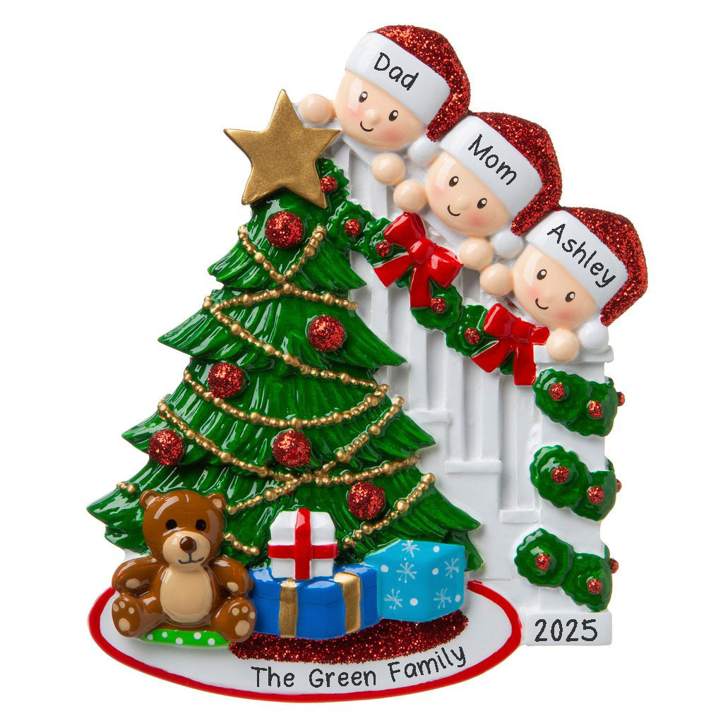 Peeking Family Personalized Ornament (Family of 3)