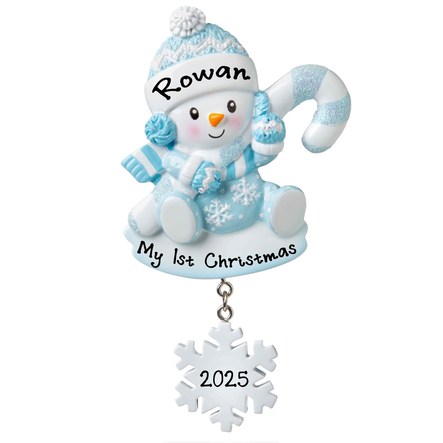 Personalized Baby Christmas Lights Ornament (Blue Snow Baby)