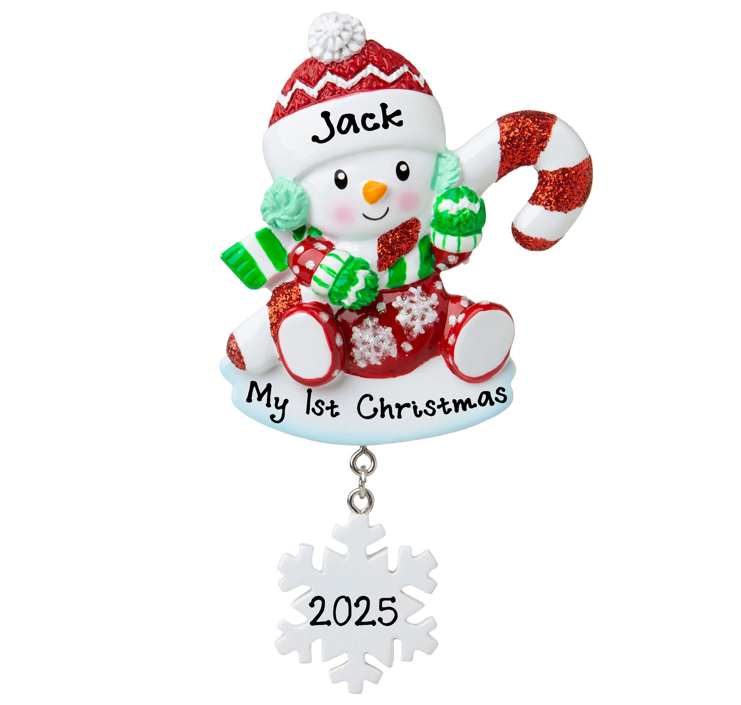 Baby Decorating Christmas Lights Personalized Ornament (Red Snow Baby)