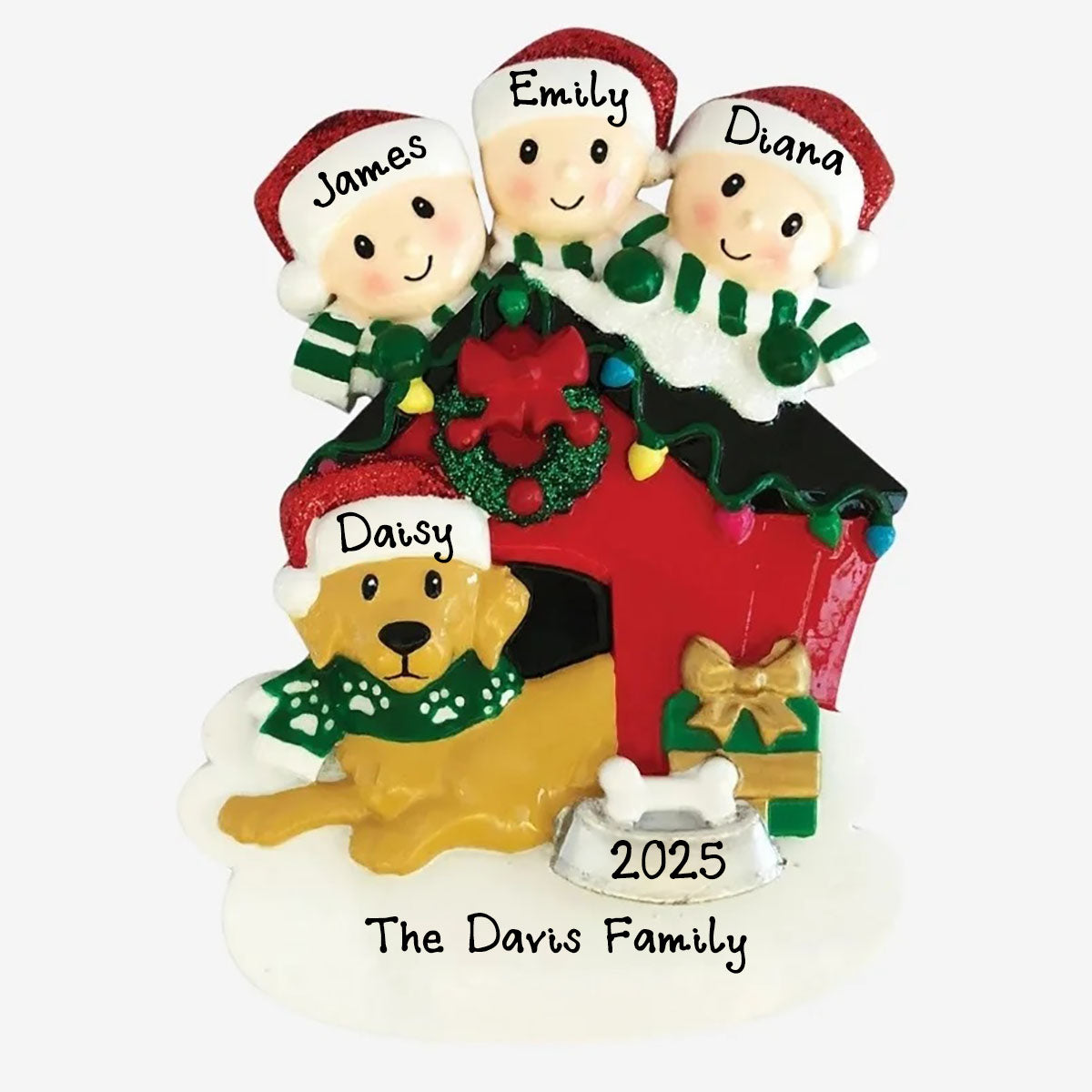 Family with Dog Personalized Ornament (Family of 3)