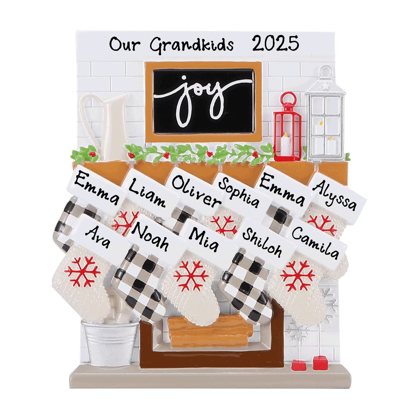 Fireplace Mantle Family Personalized Ornament (Family of 11)