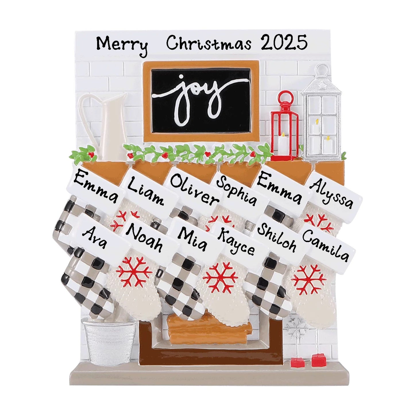 Fireplace Mantle Family Personalized Ornament (Family of 12)