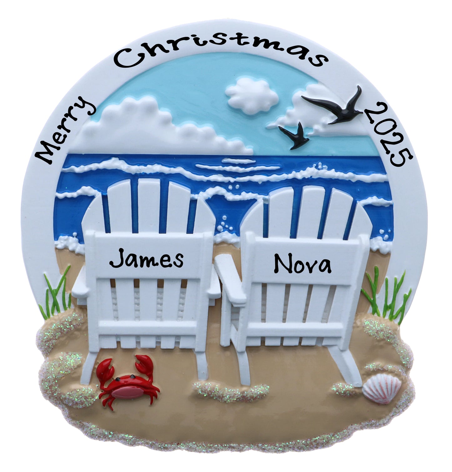 Personalized Beach Chairs Family Christmas Ornament (Beach Chairs Family of 2)