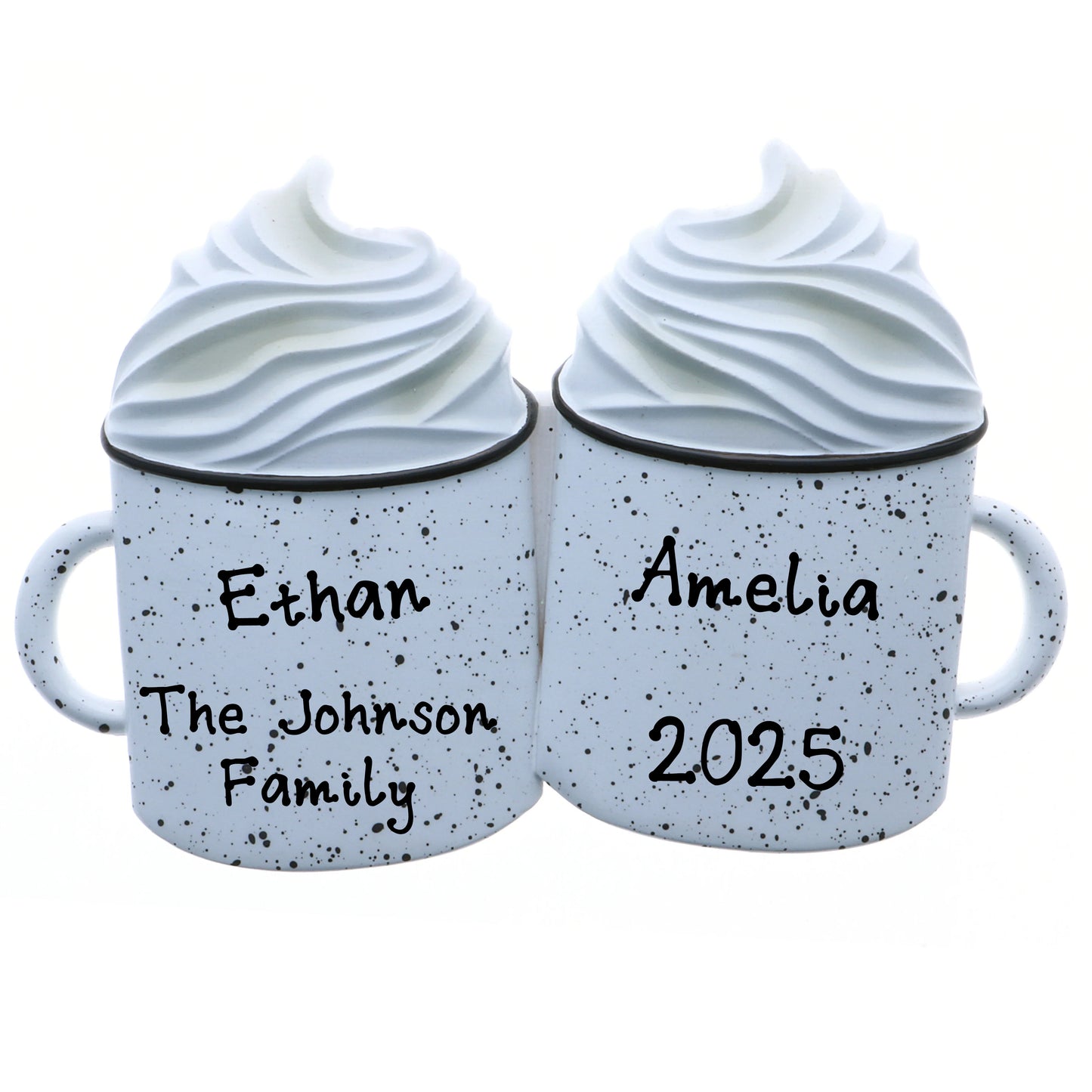Hot Cocoa with Whipped Cream Personalized Christmas Ornament (Family of 2)