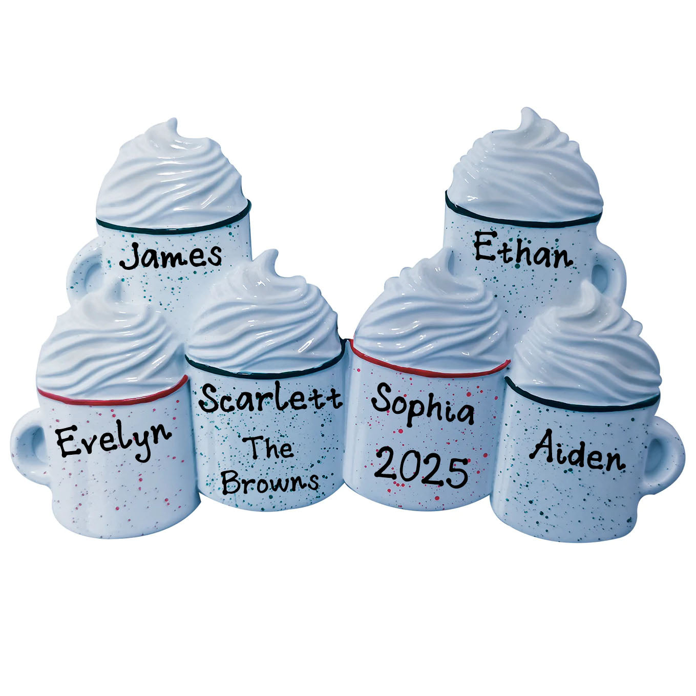 Hot Cocoa with Whipped Cream Personalized Christmas Ornament (Family of 6)