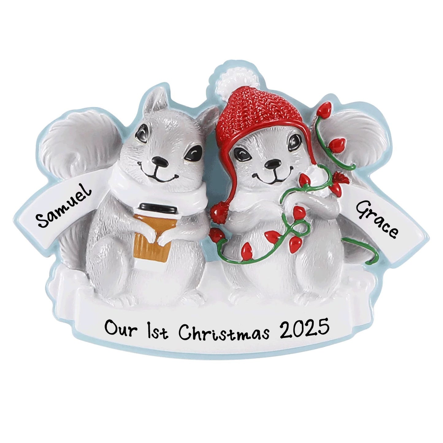Grey Squirrel Family Personalized Christmas Ornament (Family of 2)