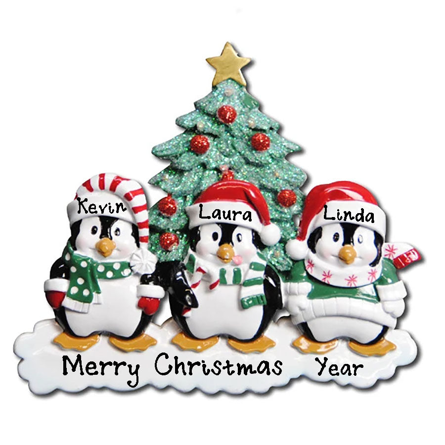 Winter Penguin Family Personalized Ornament (Family of 3)