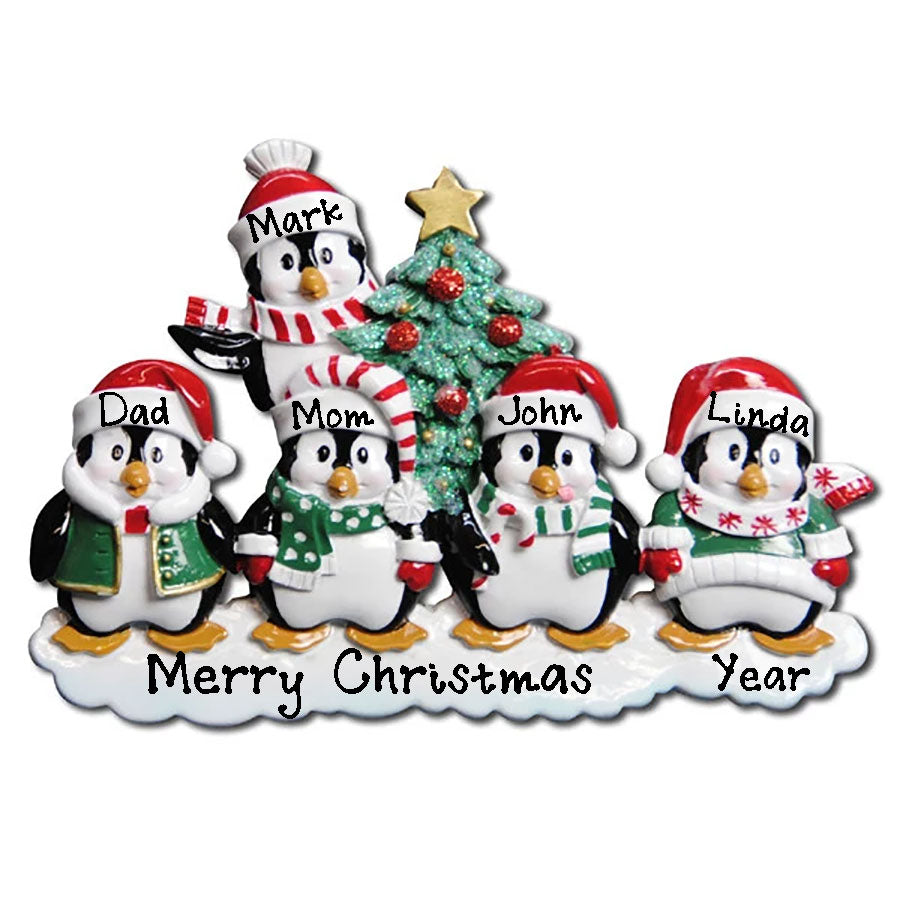 Winter Penguin Family Personalized Ornament (Family of 5)