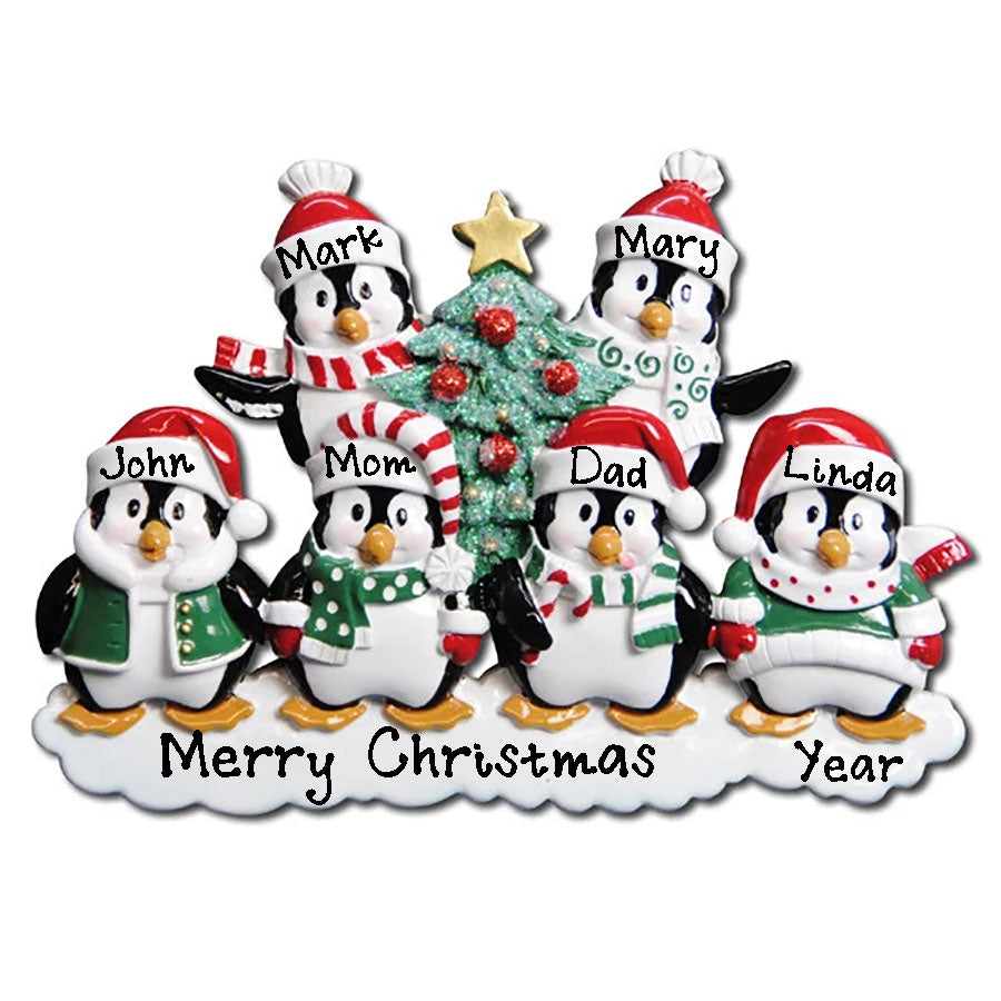 Winter Penguin Family Personalized Ornament (Family of 6)