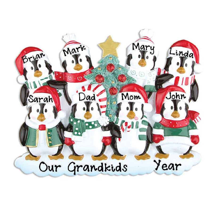 Winter Penguin Family Personalized Ornament (Family of 8)